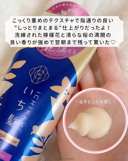 いち髪 ダメージリペア&カラーケア トリートメントのクチコミ「🩵まとまりのある仕上がり🩵
2024.08.30〜発売開始したダメージケアライン!
LIPS.....」(3枚目)