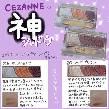 【お気に入り！プチプラアイシャドウ😍】

CEZANNE　トーンアップアイシャドウ　
　　　　　　　06オレンジカシス
　　　　　　　07レッドブラウン　　　　　¥638


⚠画像アイシャドウ色見本逆