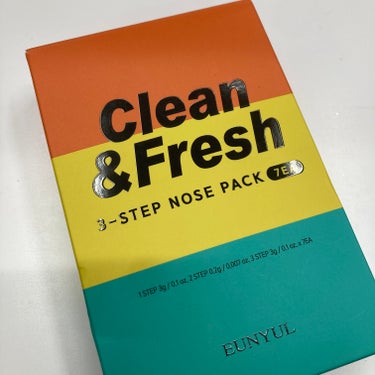 EUNYUL クリーンアンドフレッシュノーズパックのクチコミ「３-stepの鼻用パック。しっかりと鼻にパックが密着してくれる。
鼻の周りまでカバーしてくれ.....」（1枚目）
