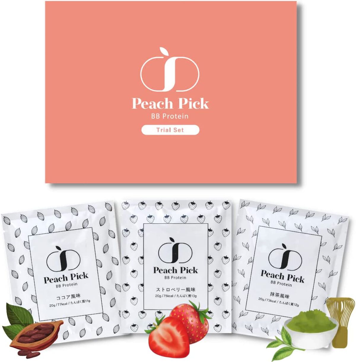 Peach Pick Peach Pick BB プロテイン ３種トライアルセット - ココア/抹茶/ストロベリー風味-