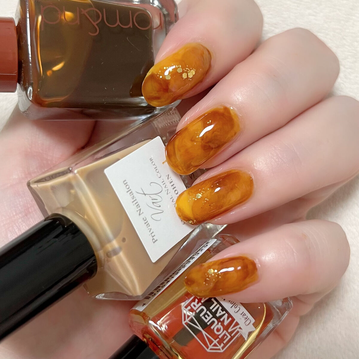 #秋ネイル,#べっこうネイル,#セルフネイルのネイルデザイン