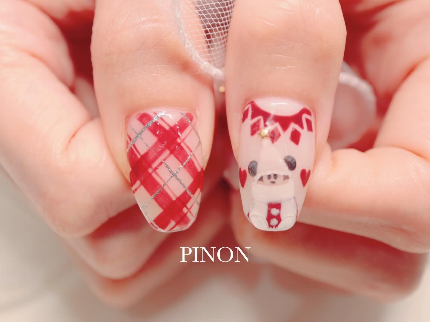#クリスマスネイル,#リルリンリンネイル,#ミッキーネイル,#冬ネイル,#リルリンリンネイルネイル,#チェックネイル,#赤ネイル,#キャラネイルのネイルデザイン