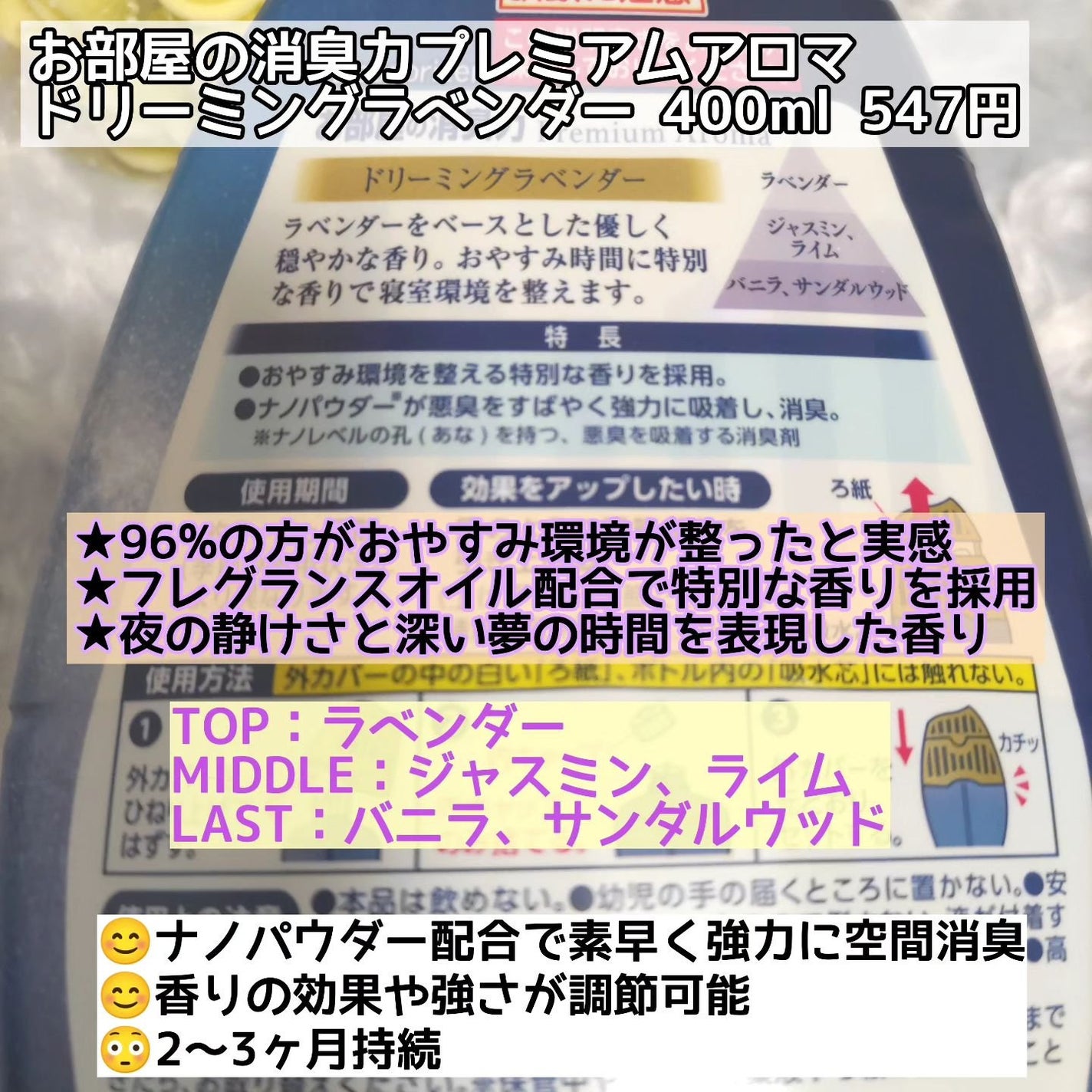 お部屋の消臭力 Premium Aroma For Sleep/エステー/ルームフレグランスを使ったクチコミ(2枚目)