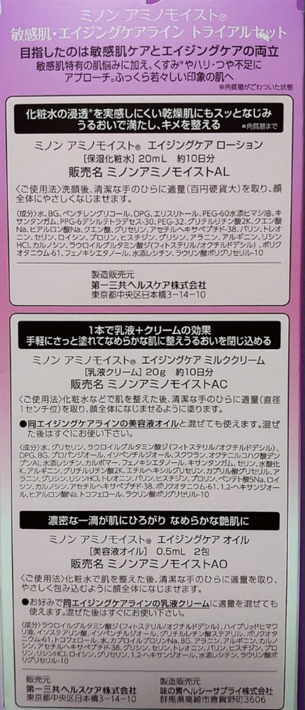 ミノン アミノモイスト 敏感肌・エイジングケアトライアルセット/ミノン/スキンケアキットを使ったクチコミ(2枚目)