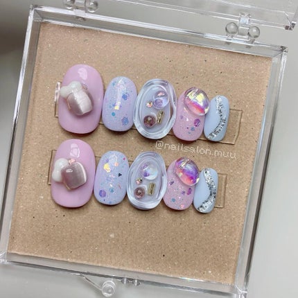 #ぷっくりネイル,#パステルネイル,#うねうねネイル,#ピンクネイル,#オーロラネイル,#キラキラネイルのネイルデザイン