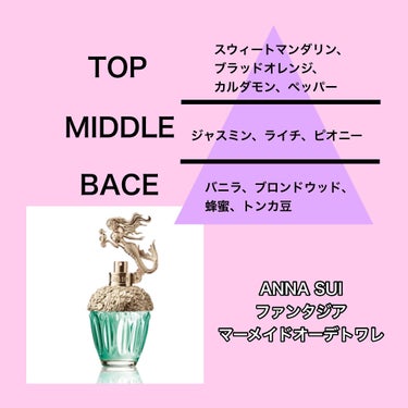 \ちょっと控えめな甘さ。ミステリアスな香りを体験してみて😉/

アナ スイ フレグランス ファンタジア マーメイド オーデトワレ

こんばんわ！
今日の担当はとーかです❤️
今回はミステリアスだけど可愛