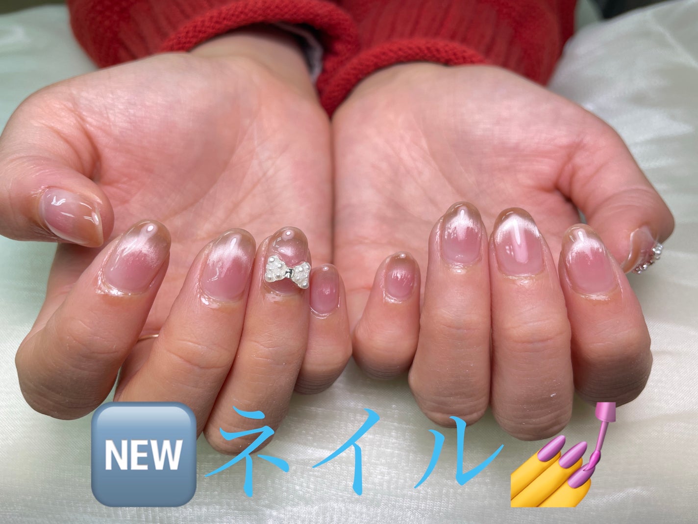 なしか フォロバ100🩵 on LIPS 「ワンホンチークネイル💓めちゃくちゃ可愛くてお気に入りです🫶#ネ..」(1枚目)