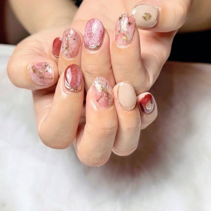 #ジェルネイル,#ネイル,#秋ネイル,#ボルドーネイル,#マグネットネイル,#インクネイルのネイルデザイン