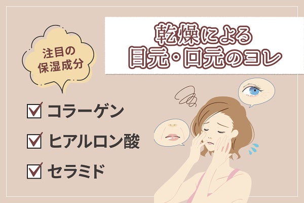 乾燥による目元・口元のヨレの注目の保湿成分はコラーゲン・ヒアルロン酸・セラミドが配合されたアイテム。