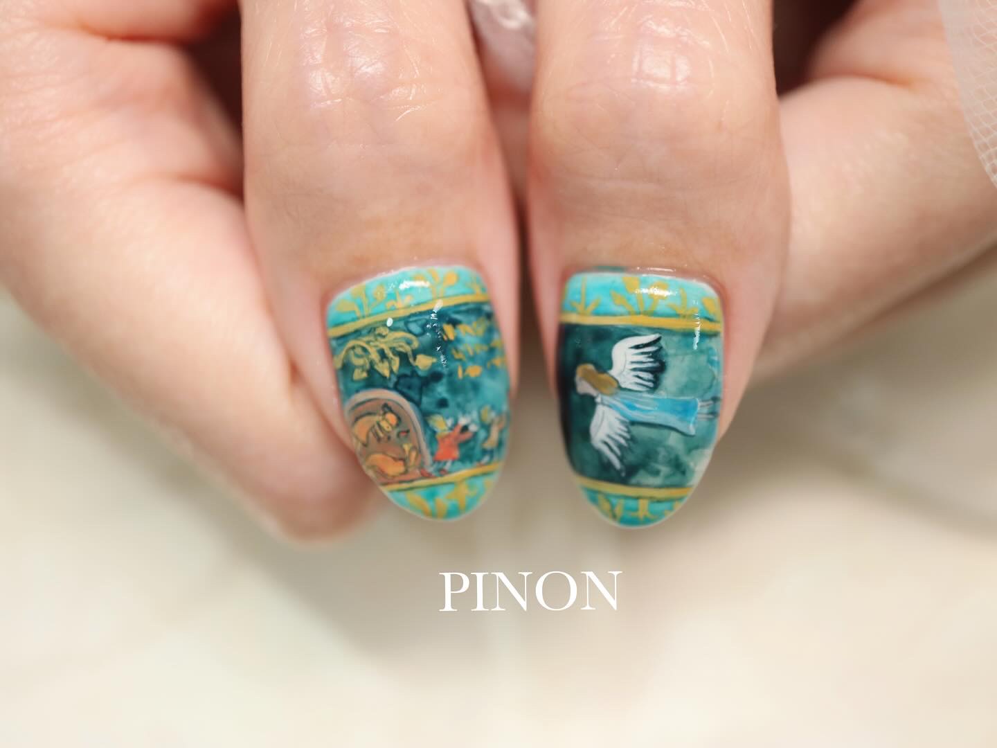 #壁画ネイル,#ジブリネイル,#手描きネイルのネイルデザイン