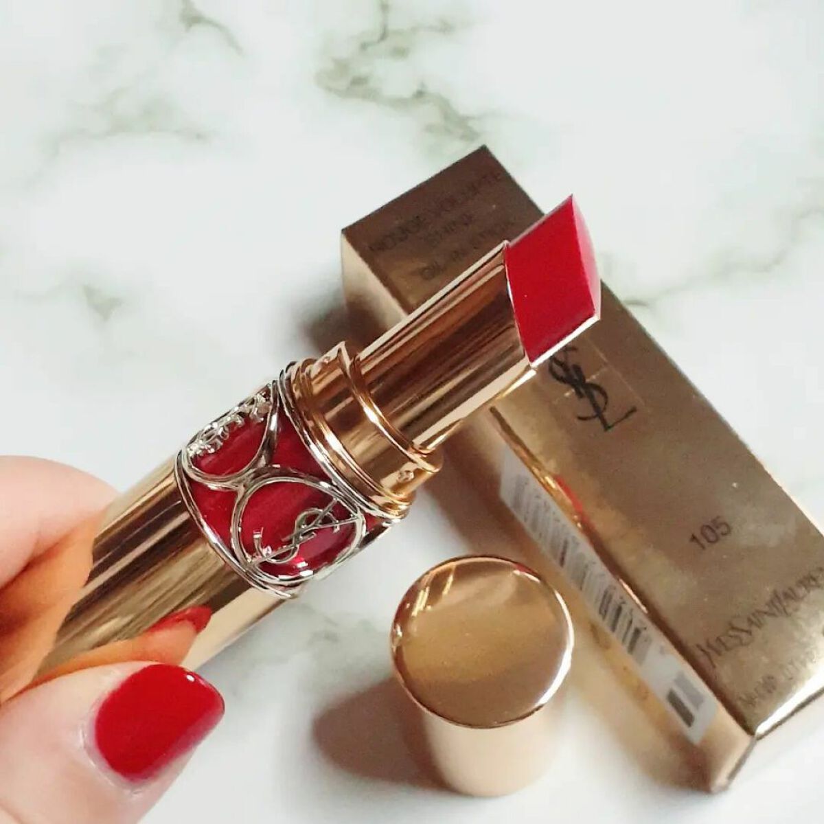 ルージュ ヴォリュプテ シャイン/YVES SAINT LAURENT BEAUTE/口紅を使ったクチコミ(2枚目)