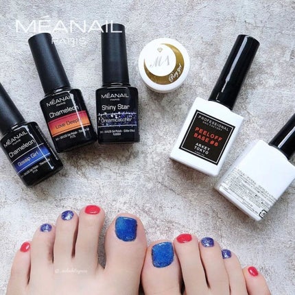 グレースジェル クリスタルワイプレストップのクチコミ「👣デニムフット👣-GelNail-
Méanailのカメレオンセットをメインに使ってフットにデ.....」(2枚目)