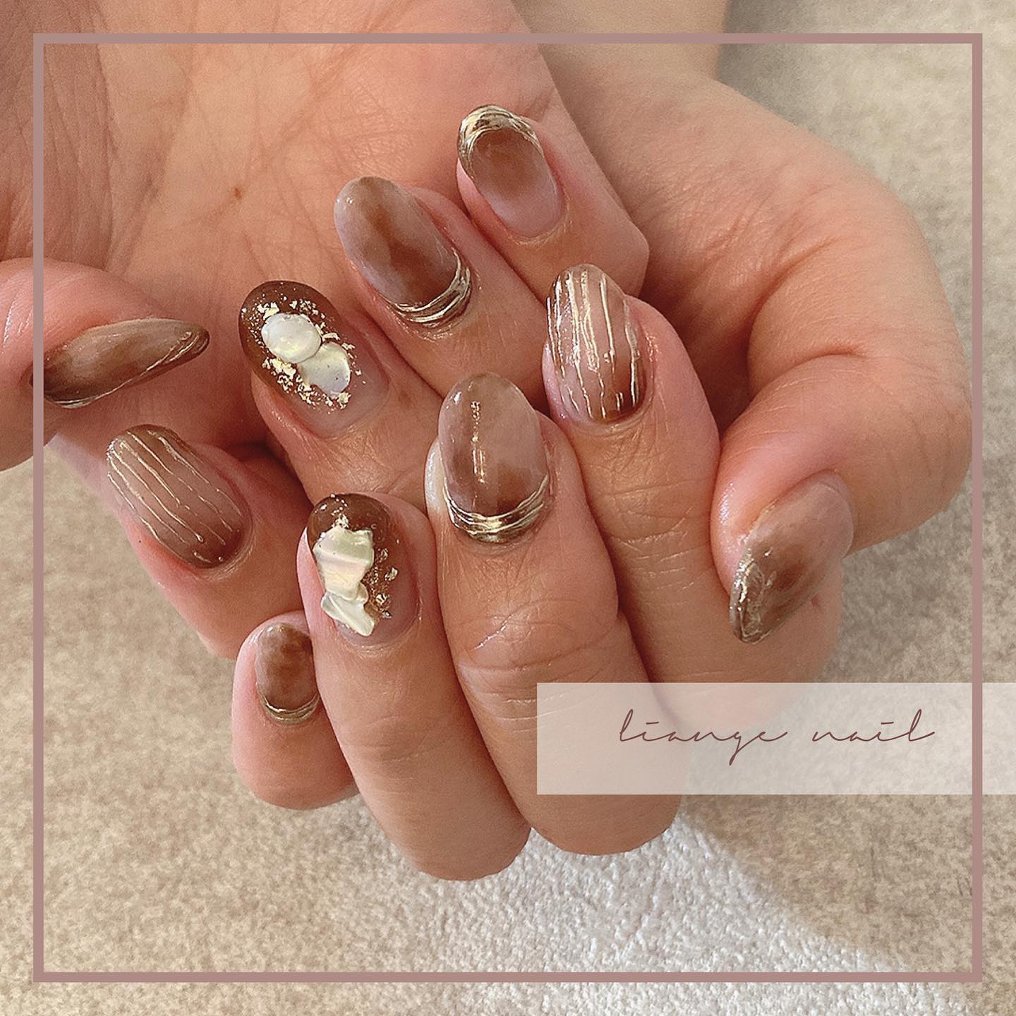 #リアンジェネイル,#柏ネイル,#ネイル,#ニュアンスネイル,#ブラウンネイル,#シェルネイル,#ミラーネイルのネイルデザイン