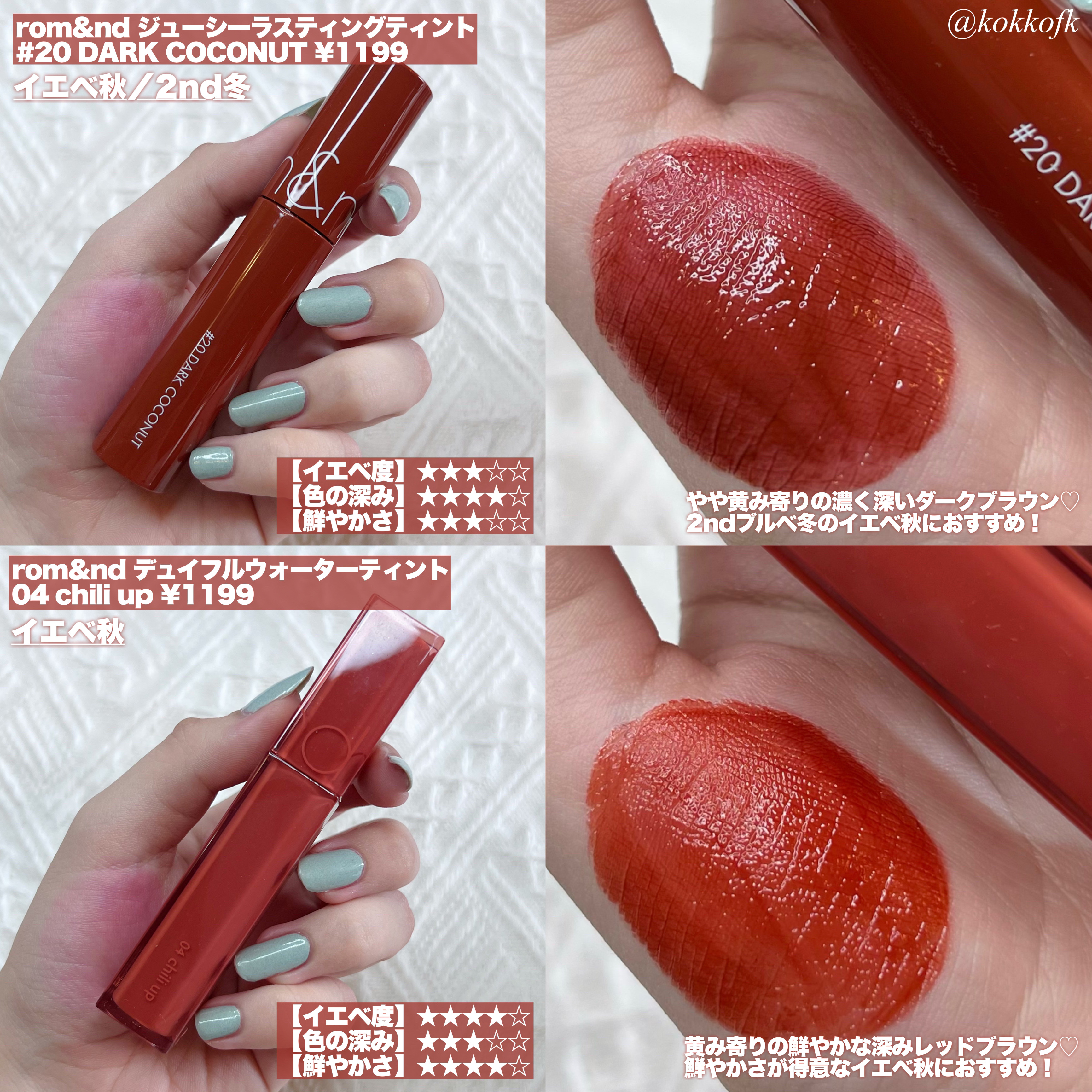 rom&nd ブラーファッジティント 16 バーントオレンジ(BURNT ORANGE)/rom&nd/リップティントを使ったクチコミ（2枚目）