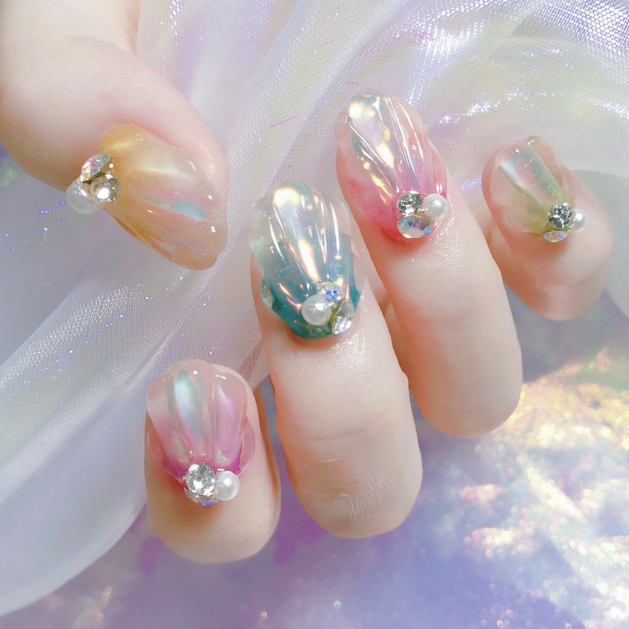 #夏_ネイル,#貝殻ネイルのネイルデザイン