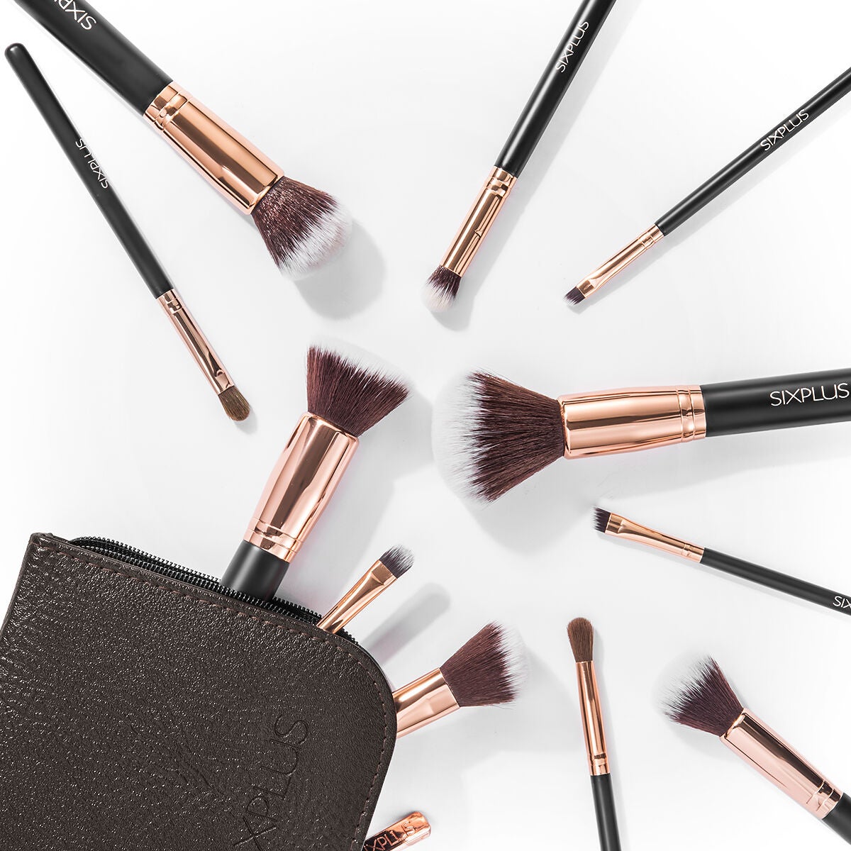 貴族のゴールド メイクブラシ11本セット 化粧ポーチ付き SIXPLUS