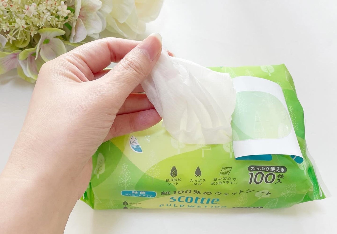スコッティ ウェットティシュー 除菌アルコールタイプ PULP WET 100/スコッティ/ティッシュを使ったクチコミ(2枚目)