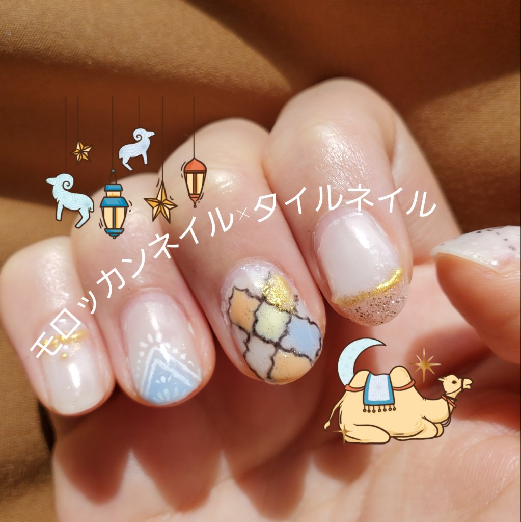 #モロッコネイル,#モロッカンネイル,#タイルネイル,#夏ネイル,#ネイル,#ジェルネイル,#セルフネイル,#プチプラネイル,#おしゃれネイルのネイルデザイン