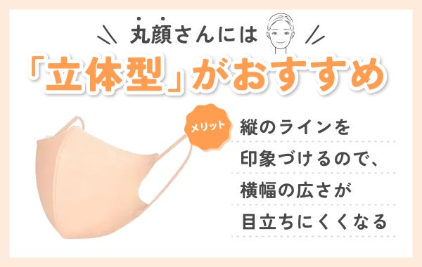 丸顔さんには「立体型」がおすすめ。縦のラインを印象づけるので、横幅の広さが目立ちにくくなるメリットがあります。