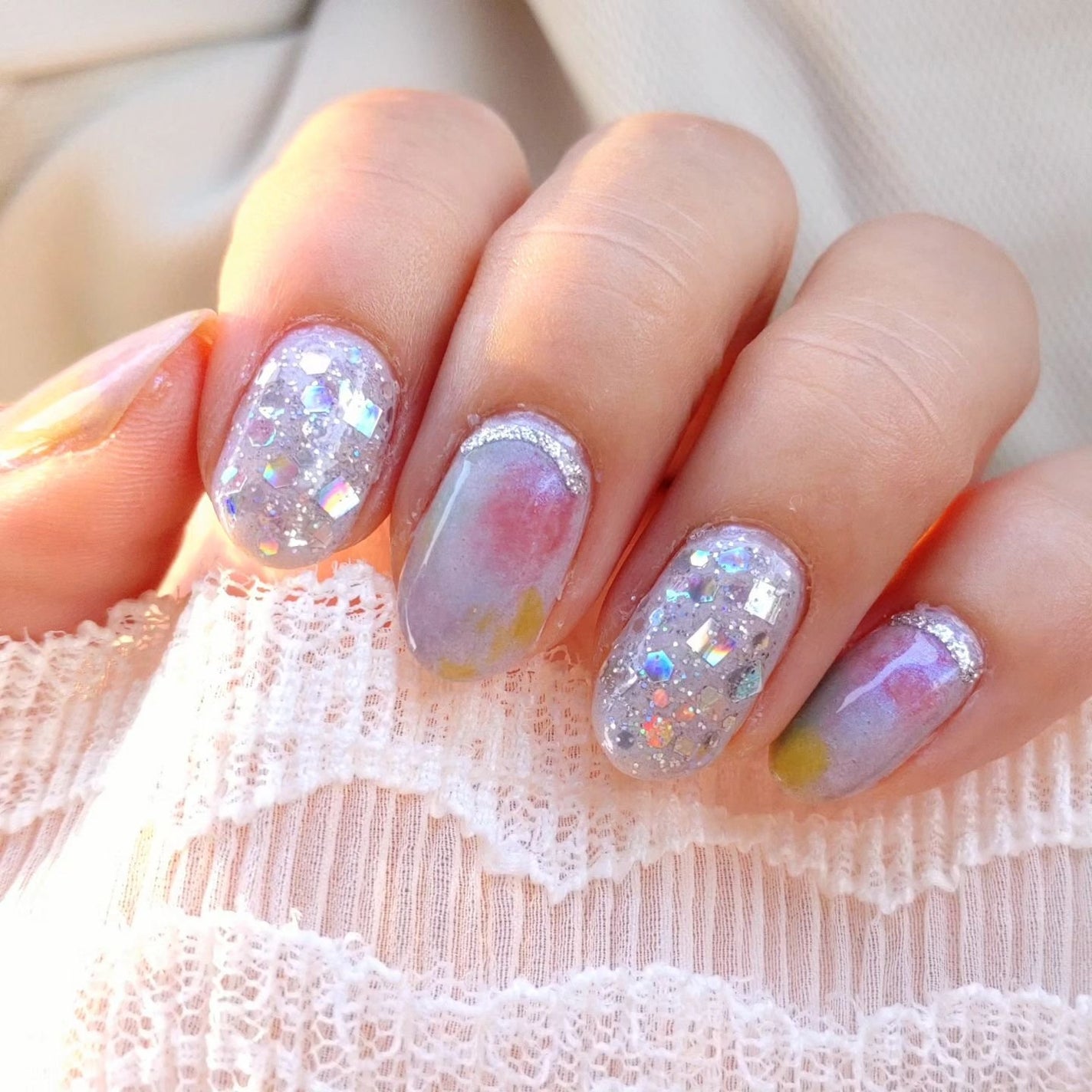 ミルクティ on LIPS 「✴✴#夏のキラキラネイル✨✴梅雨も明けたし〜☀️おとなしめネイ..」(4枚目)