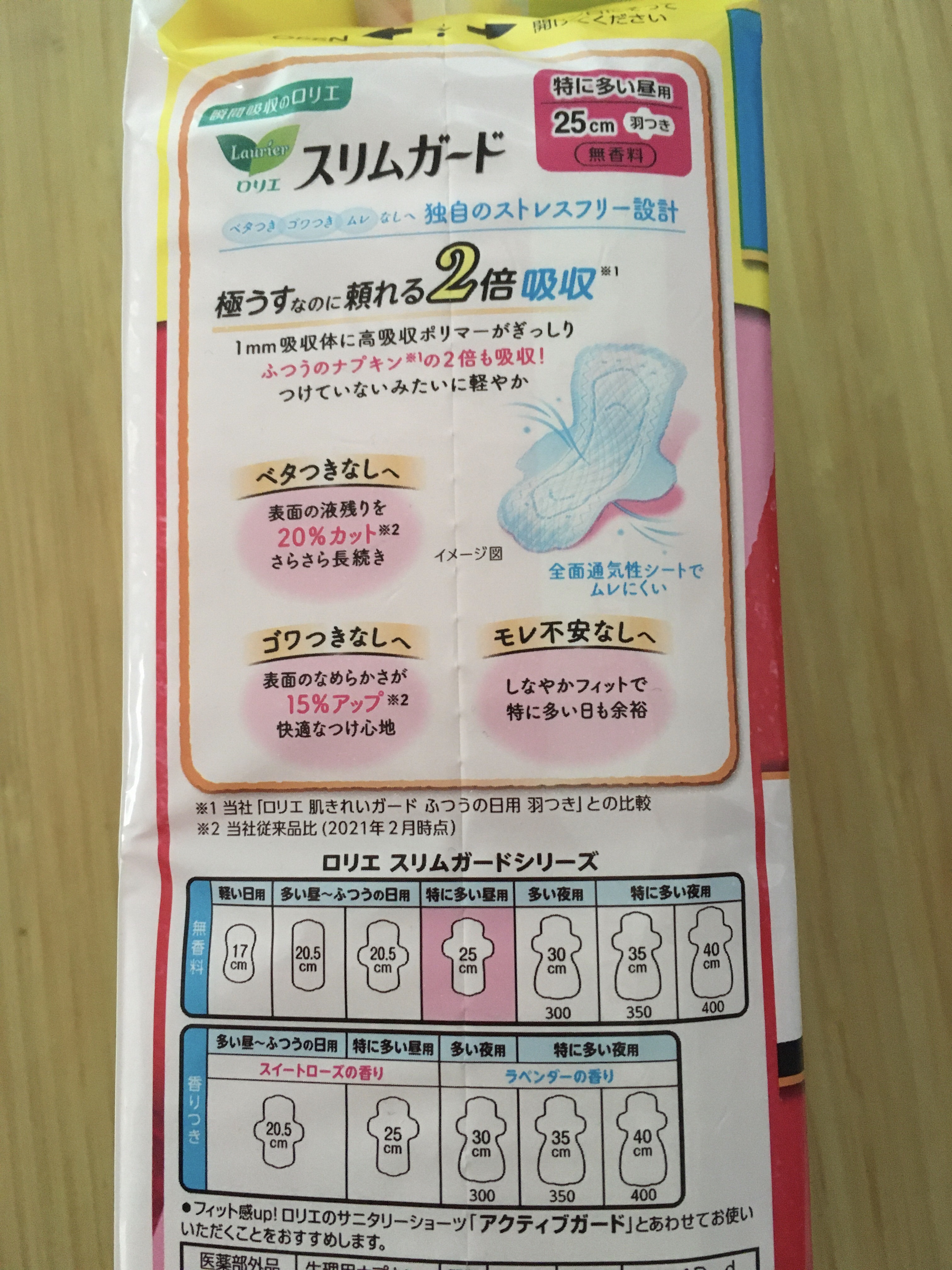 スリムガード （特に多い昼用 １9コ入）/ロリエ/ナプキンを使ったクチコミ（2枚目）