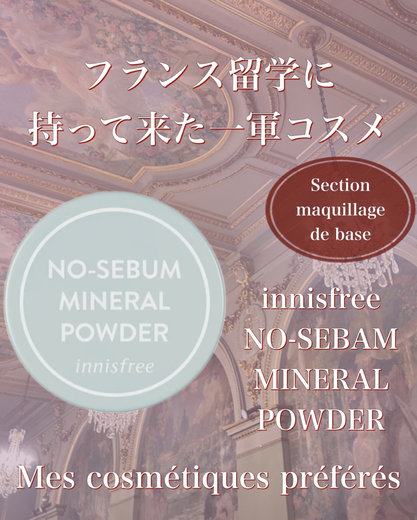 こんにちは！
現在フランスに留学中の白うさぎです！🇫🇷

今回はフランスに留学するにあたって、厳選して持ってきたコスメを紹介します！


【使った商品】
innisfree
ノーセバム　ミネラルパウダー　N
5g
¥815（税込）
購入