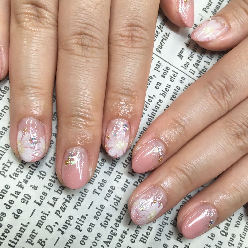 #ジェルネイル,#ショートネイル,#花柄ネイル,#春ネイルのネイルデザイン