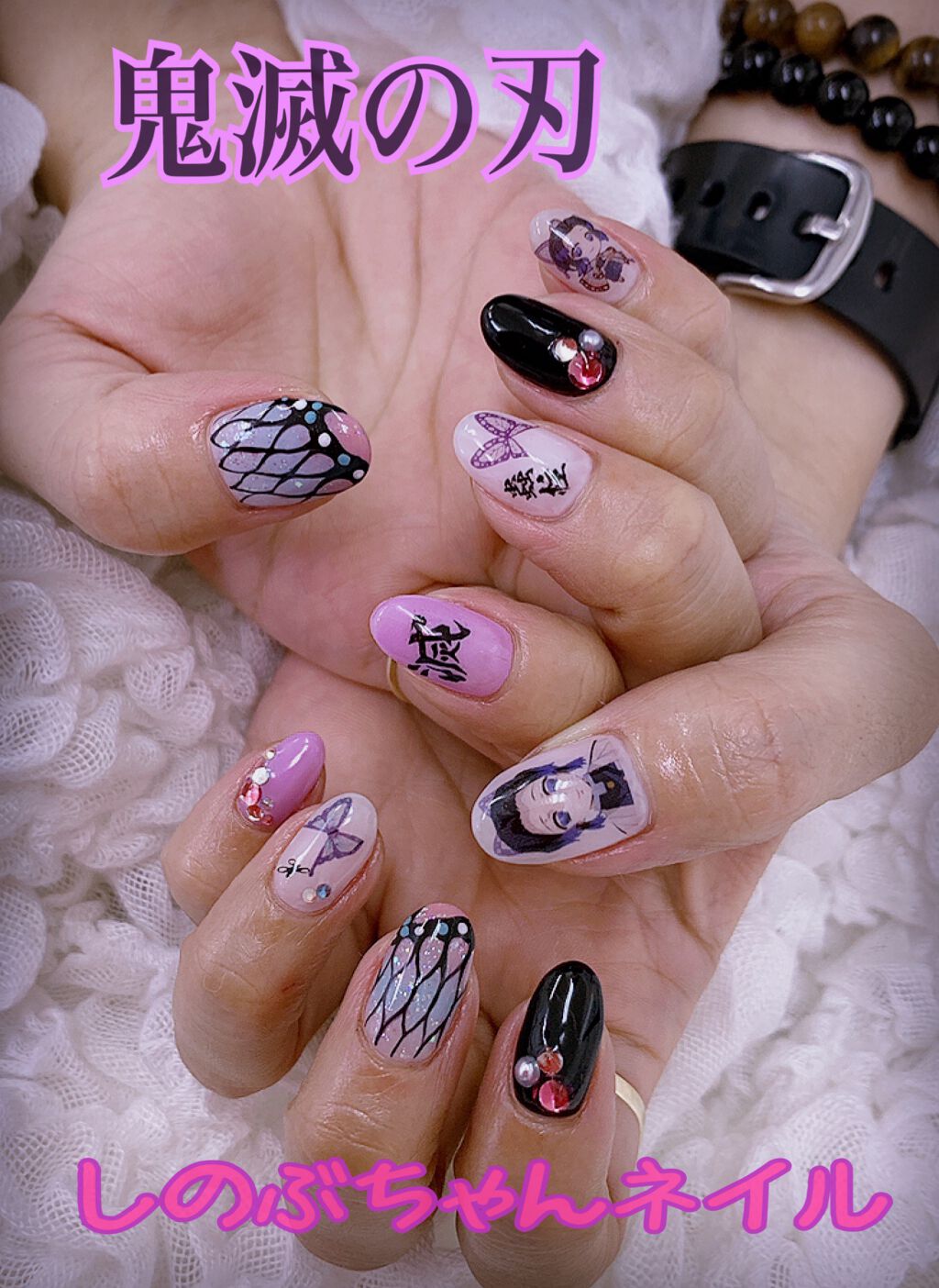 みいみい chan@フォロバ100相互嬉 on LIPS 「#鬼滅の刃#鬼滅の刃ネイル#胡蝶しのぶ#ジェルネイル#ネイルデ..」(1枚目)