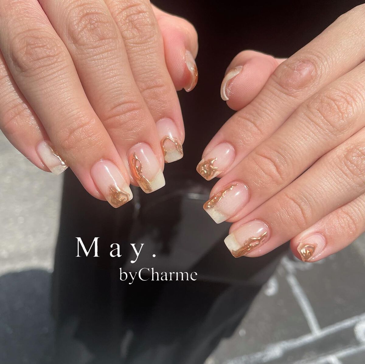 #ミラーネイル,#クリアネイル,#ゴールドネイル,#夏ネイルのネイルデザイン