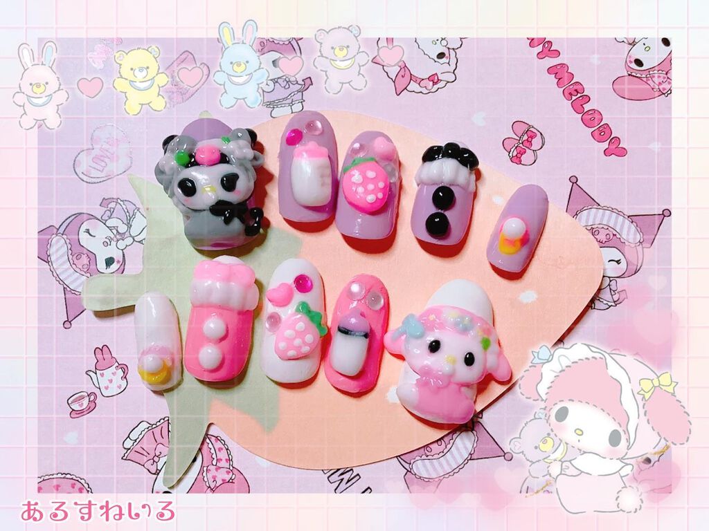 pinksugarcat on LIPS 「メロクロbabyネイル作り終わりました💅(๑⃙⃘・๑・๑⃙⃘)..」(1枚目)