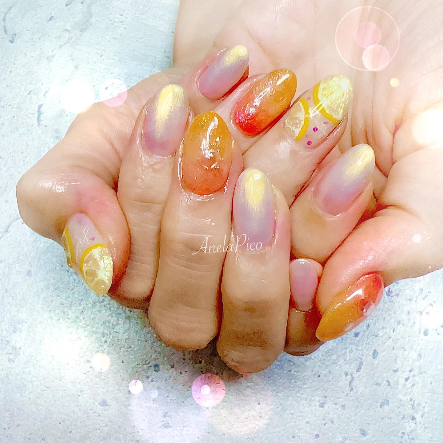 #ネイル,#純国産ジェルネイル,#ジェルネイル,#夏ネイル,#サマーネイル,#バブルネイル,#レモンネイルのネイルデザイン