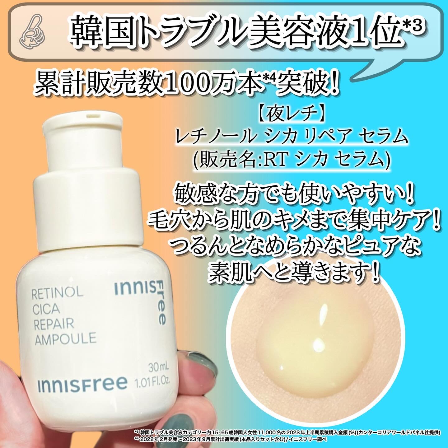 innisfreeの美容液 レチノール シカ リペア セラム他、1商品を使った