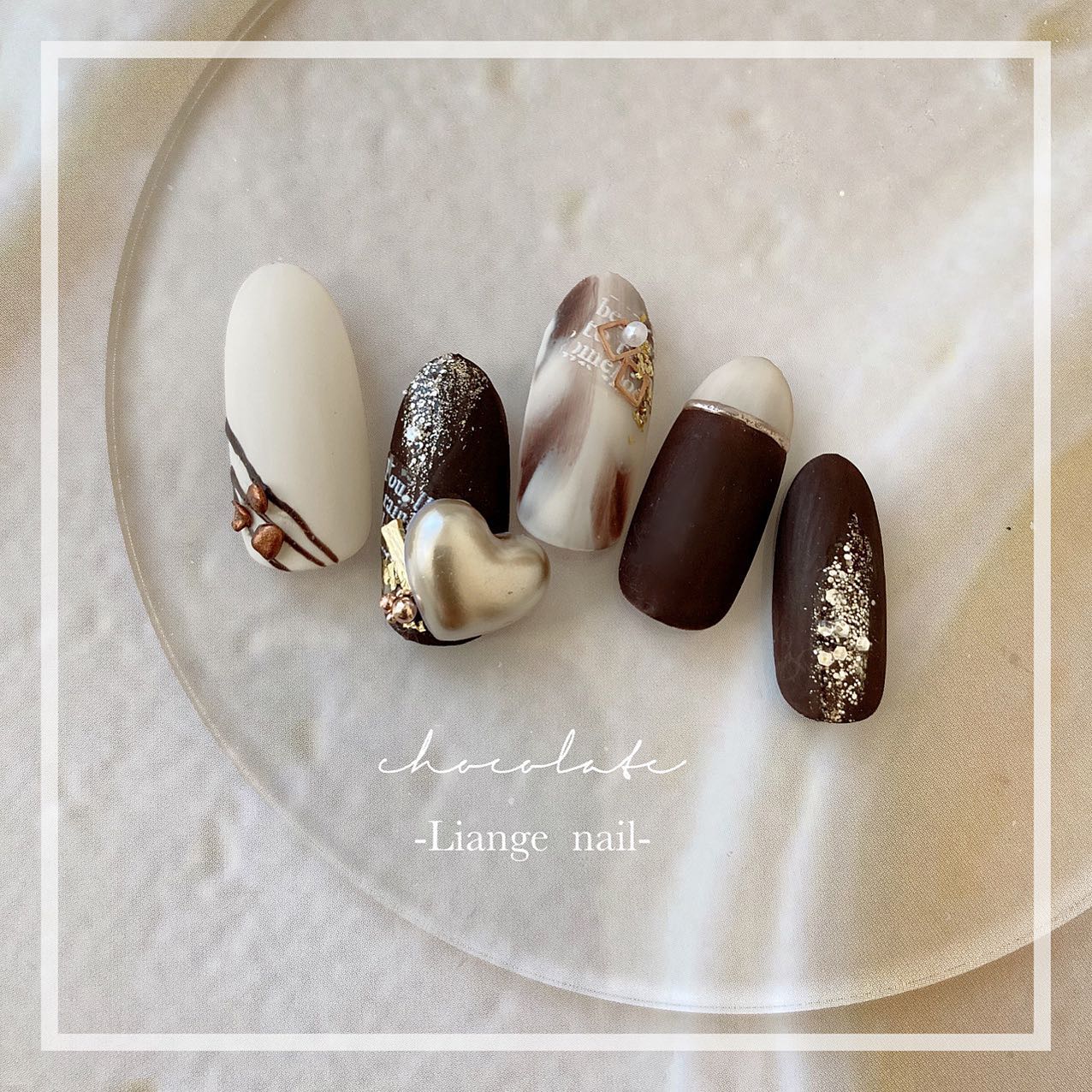 #リアンジェネイル,#柏ネイル,#ネイル,#チョコネイル,#ニュアンスネイル,#バレンタインネイルのネイルデザイン