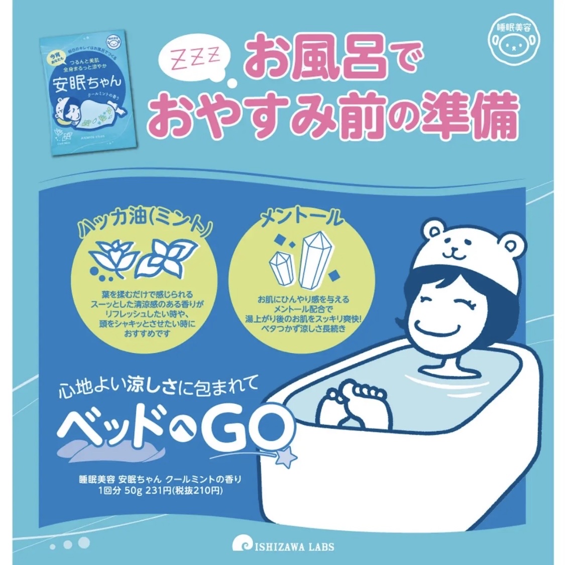 睡眠美容 安眠ちゃん クールミントの香り/睡眠美容/保湿系入浴剤を使ったクチコミ（1枚目）