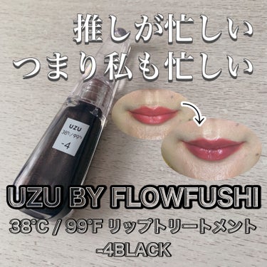  UZU BY FLOWFUSHI
『38°C / 99°F リップトリートメント -4BLACK』

【色味】
黒い
海苔を彷彿させる黒さ
これコスメなん？って疑う黒さ

「ビビット過ぎて使いづらーい