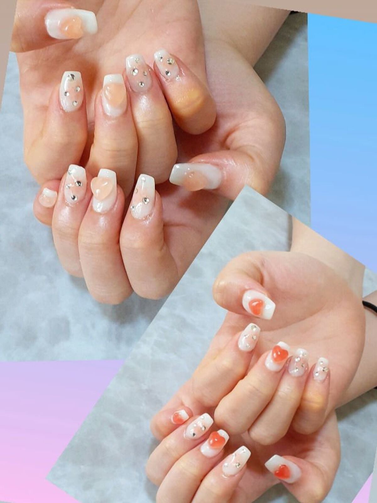 r.kira.nail on LIPS 「お客様ネイルです🤍やっぱり人気のUVで変化するハートパーツ❤室..」(1枚目)