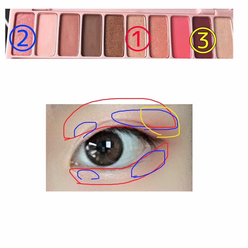 まかろなっち on LIPS 「横グラデメイク①カラーをアイホールと目の下全体にのせる②カラー..」(2枚目)