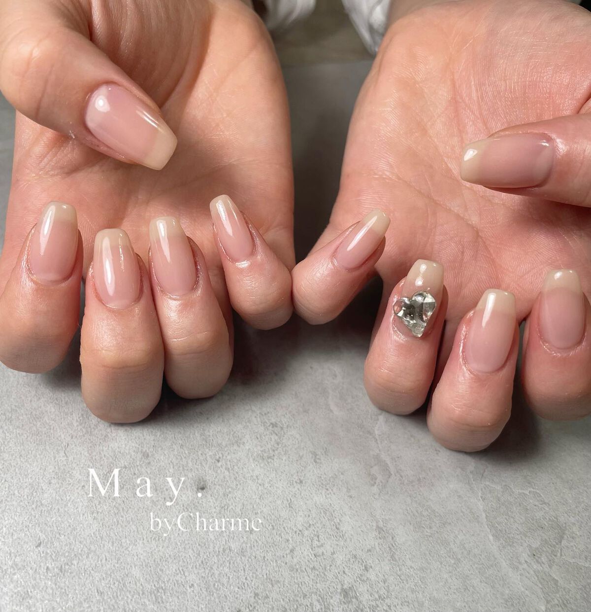 #ちゅるんネイル,#スキンカラーネイル,#ハートネイル,#自爪風ネイルのネイルデザイン