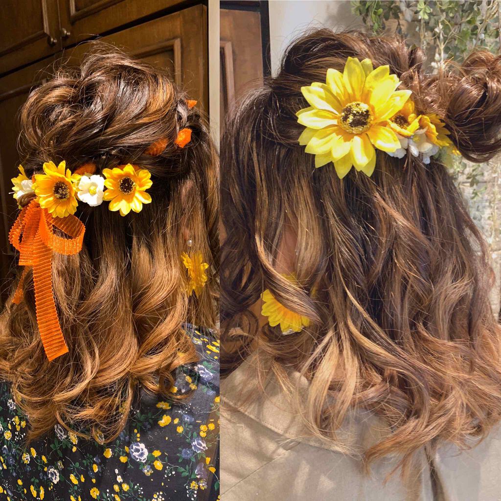 ふく太郎 on LIPS 「去年やってもらったヘアメイク🌻推しのモチーフフラワーがひまわり..」(1枚目)