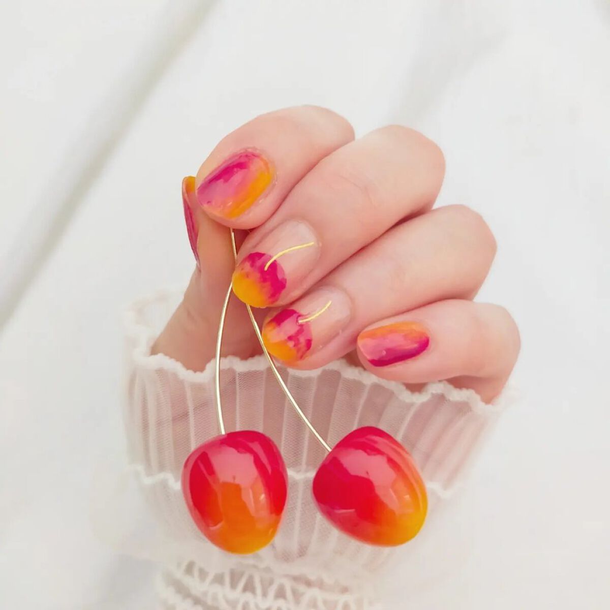 #ネイル,#セルフネイル,#グラデーションネイル,#佐藤錦ネイル,#さくらんぼネイル,#夏ネイルのネイルデザイン