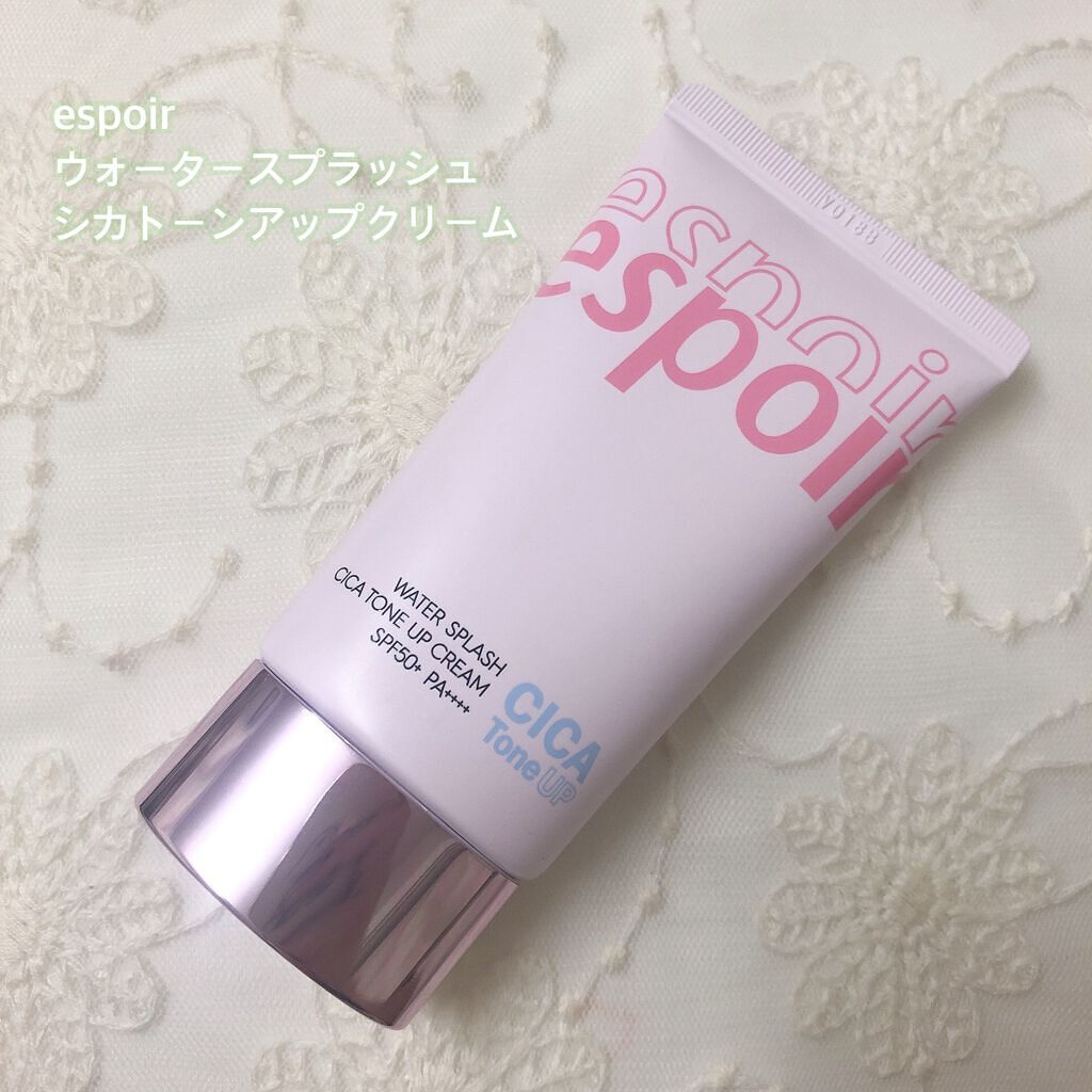 espoir
ウォータースプラッシュ
シカトーンアップクリーム
SPF50 + PA ++++ 60ml

しっとり重ためのクリームで保湿力が高い。
トーンアップ効果もありました。
(少し白浮きするかも)

肌に馴染みにくくて、ムラになりや