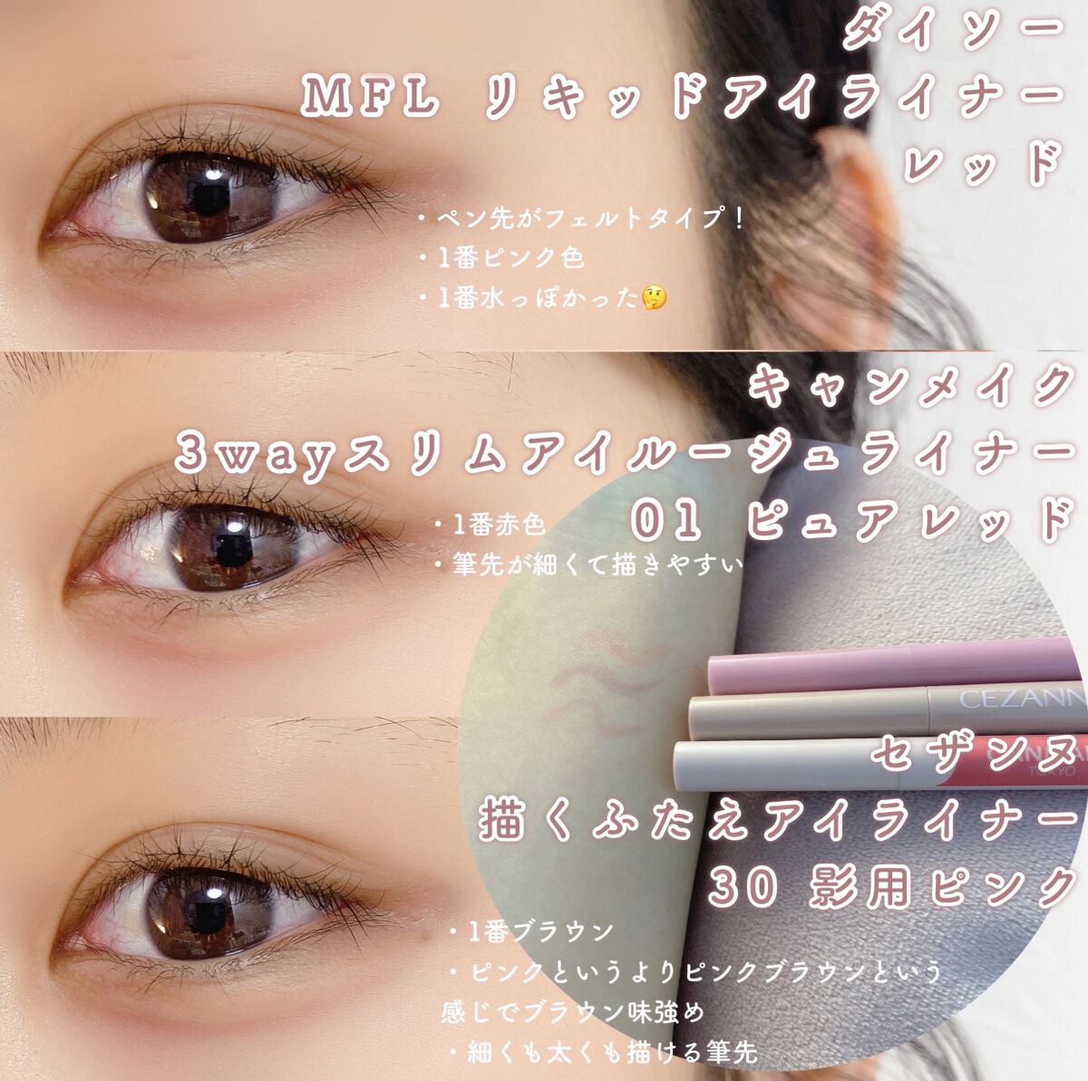 MFL リキッドアイライナー レッド/DAISO/リキッドアイライナーを使ったクチコミ（2枚目）