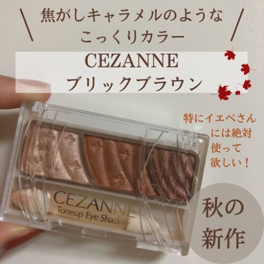 \焦がしキャラメルのようなこっくりカラー/
CEZANNEトーンアップアイシャドウ ブリックブラウン

638円とは思えない綺麗な発色🙌締め色の色が暗すぎず3色とも使いやすい！1番左の色は涙袋にのせると