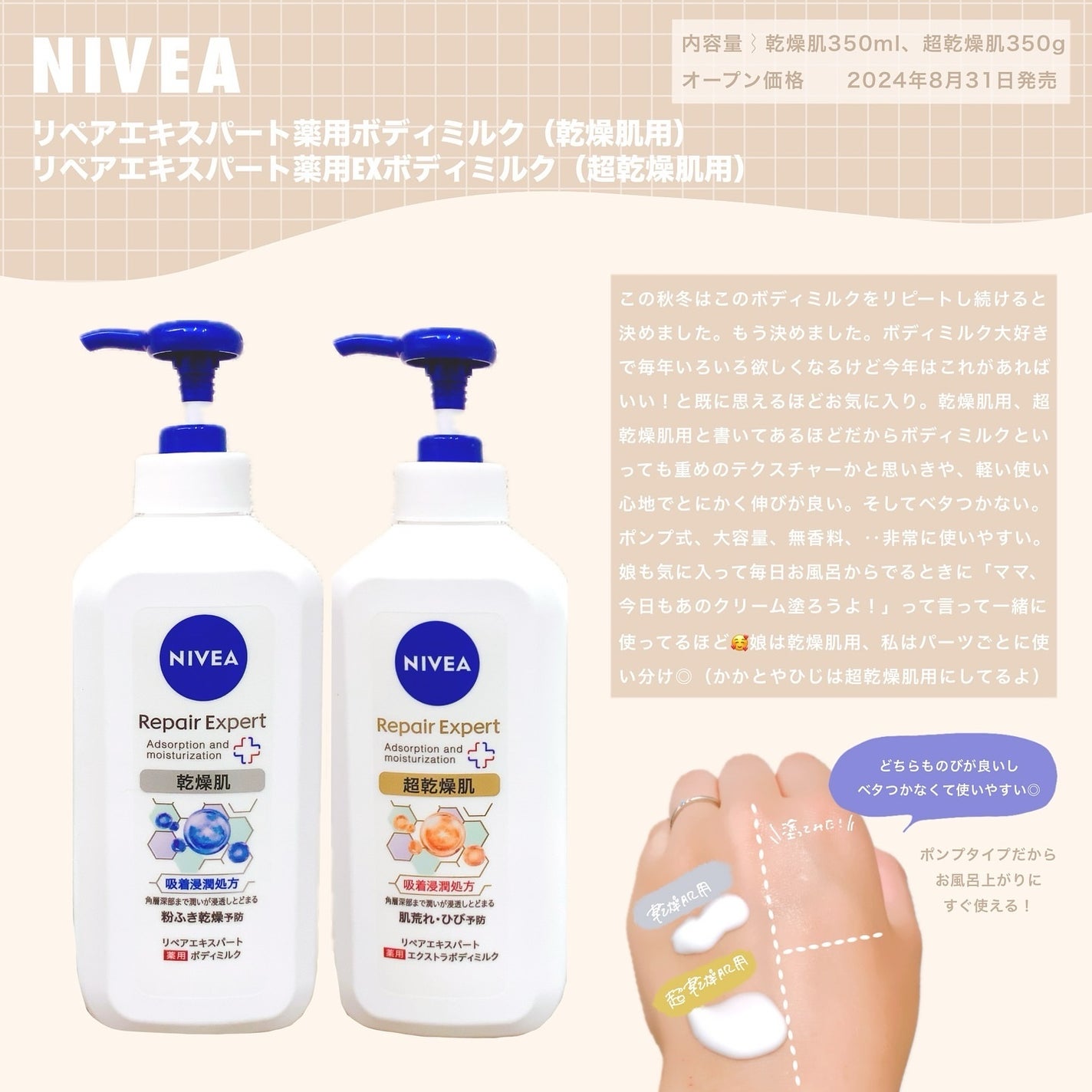 ニベア リペアエキスパート 薬用ボディミルク 乾燥肌用/ニベア/ボディミルクを使ったクチコミ(1枚目)