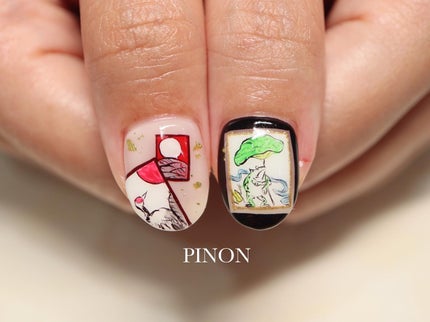 #和ネイル,#和風ネイル,#鳥獣戯画ネイル,#アートネイルのネイルデザイン