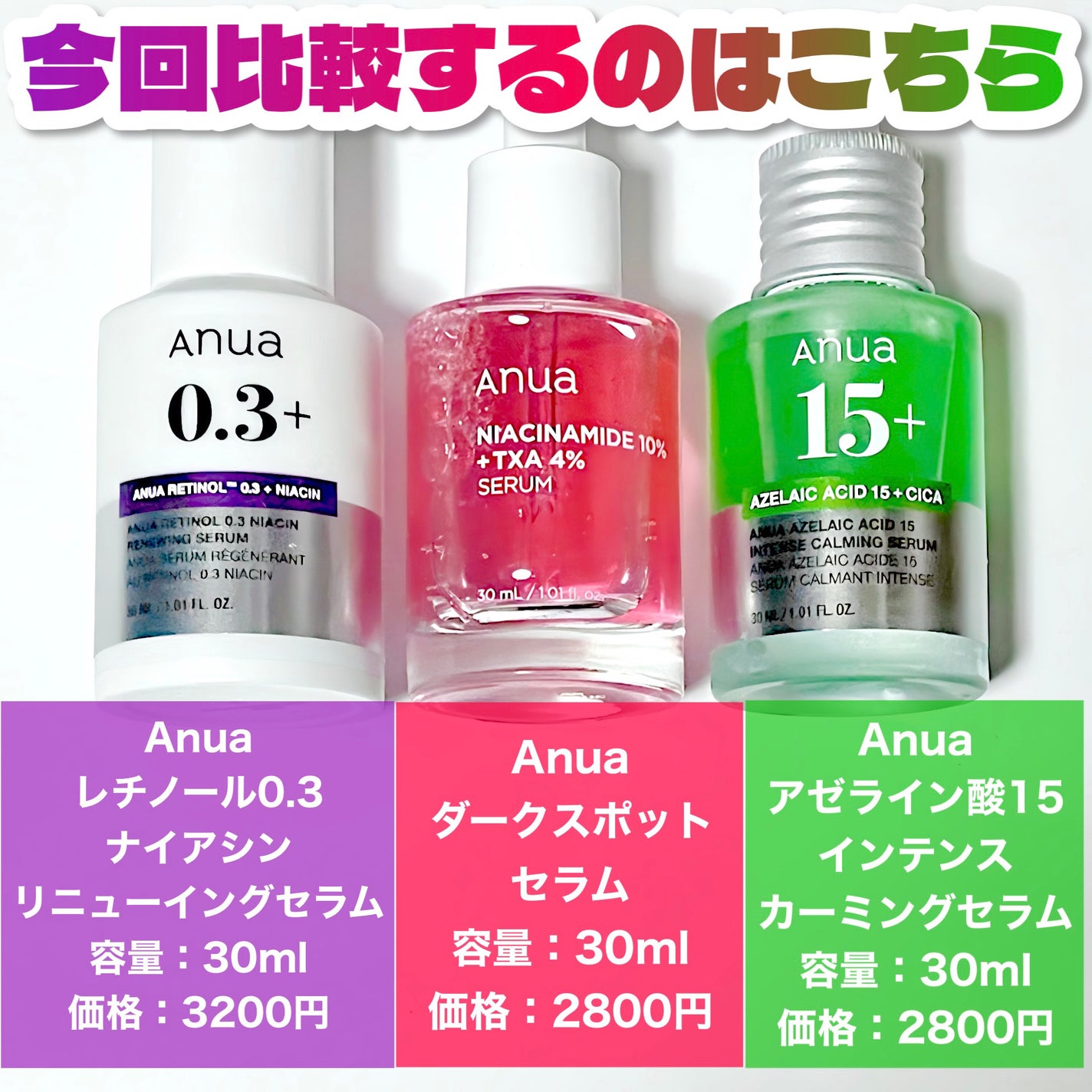 Anuaの美容液を徹底比較】レチノール0.3 ナイアシンリニュー Anuaの美容液を徹底比較】レチノール0.3 ナイアシンリニュー