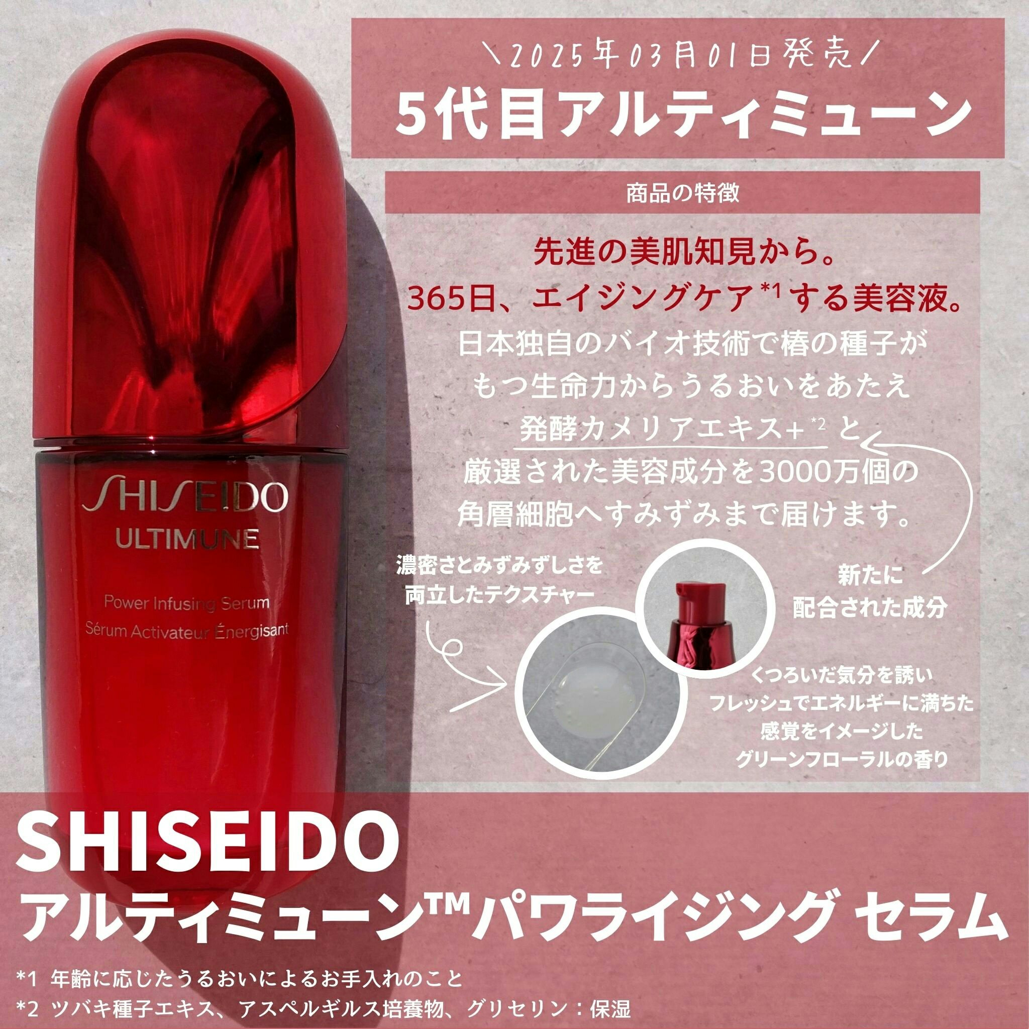 「SHISEIDO」さまから商品提供をいただきました。

資生堂のシンボルである日本独自のエキス、ツバキ油を絞ったあとに残ったものを日本酒で使用される麹菌を使って発酵させ、美容成分へとアップサイクルした成分、発酵カメリアエキス+*1を新たに