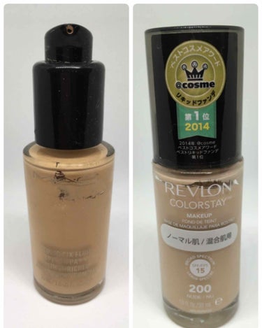 デパコスとプチプラコスメの比較です。
MACのスタジオフィックス フルイッドと、REVLONのカラーステイ メイクアップ。
ずっとMACのリキッドファンデーションを愛用していたのですが、REVLONのこ