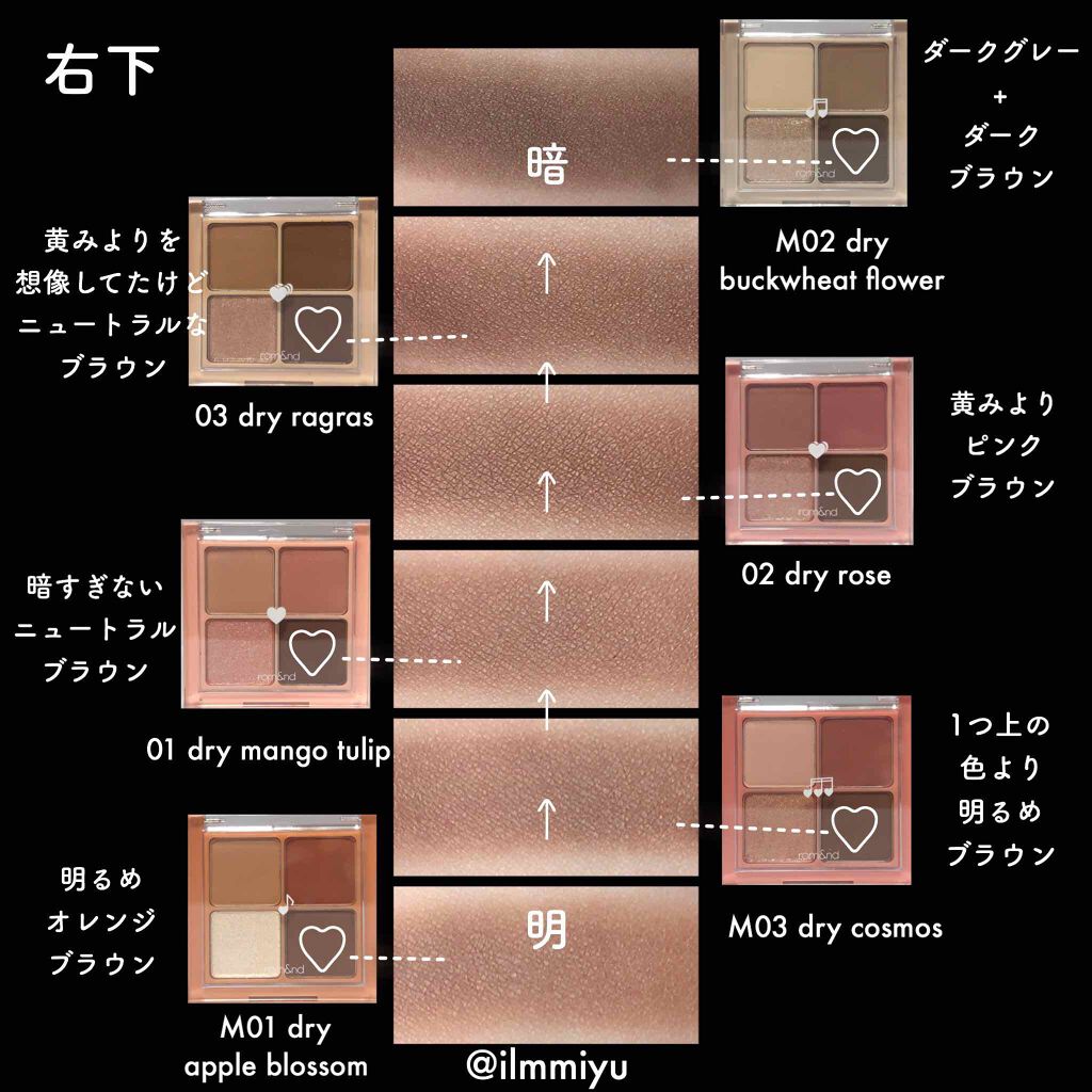 ベターザンアイズ Rom Ndの人気色を比較 ロムアンド アイシャドウ比較 𓂃𝚃𝚠 By ミユ Ilmmiyu 混合肌 Lips
