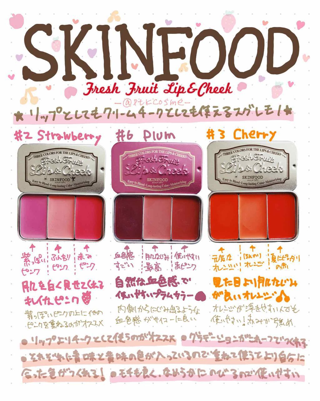 フレッシュフルーツ リップ&チーク トリオ/SKINFOOD/ジェル・クリームチークを使ったクチコミ(1枚目)